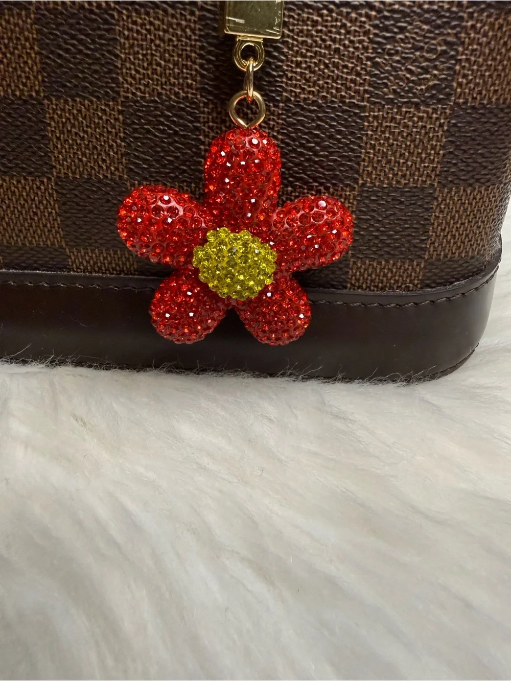 Red Crystal Flower Bag Charm